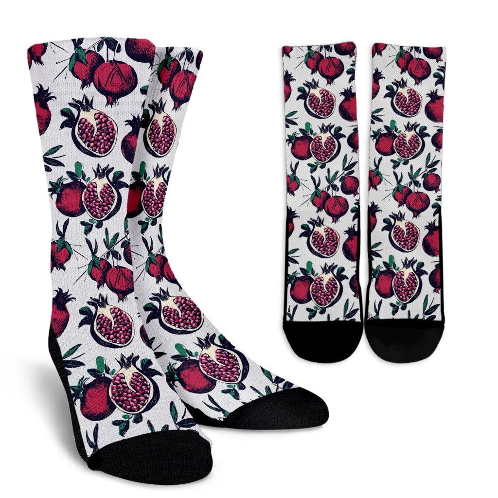 Pomegranate Pattern Print Design PG01 Crew Socks-JORJUNE.COM