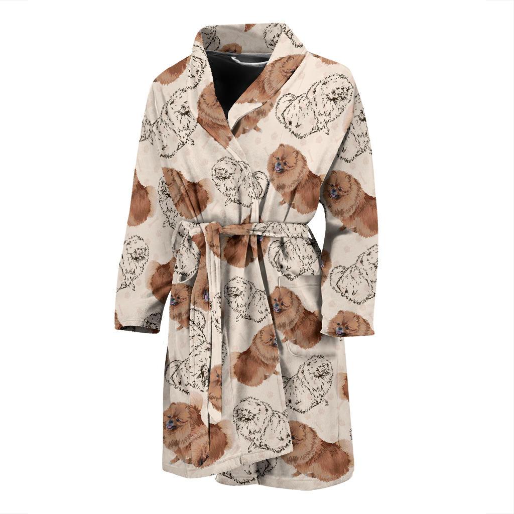 Pomeranians Pattern Print Design A01 Men Bathrobe-JORJUNE.COM