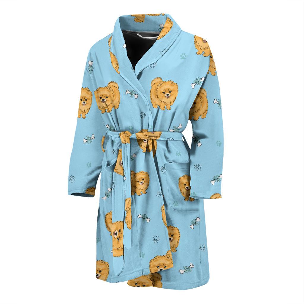 Pomeranians Pattern Print Design A03 Men Bathrobe-JORJUNE.COM