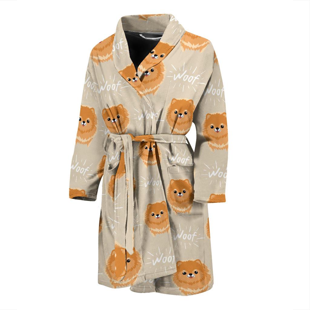 Pomeranians Pattern Print Design A04 Men Bathrobe-JORJUNE.COM