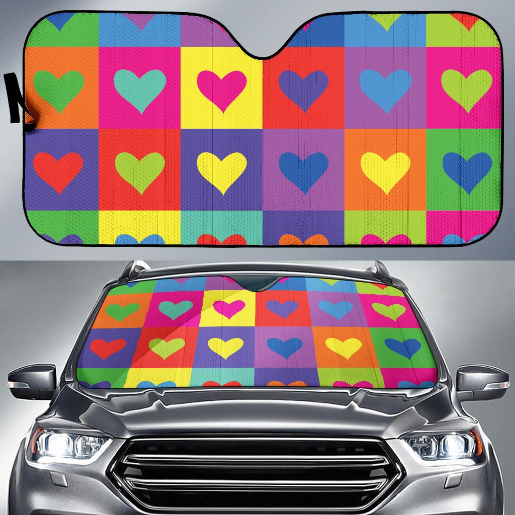 Pop Art Heart Pattern Print Design A01 Car Sun Shades-JORJUNE.COM