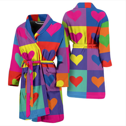 Pop Art Heart Pattern Print Design A01 Men Bathrobe-JORJUNE.COM