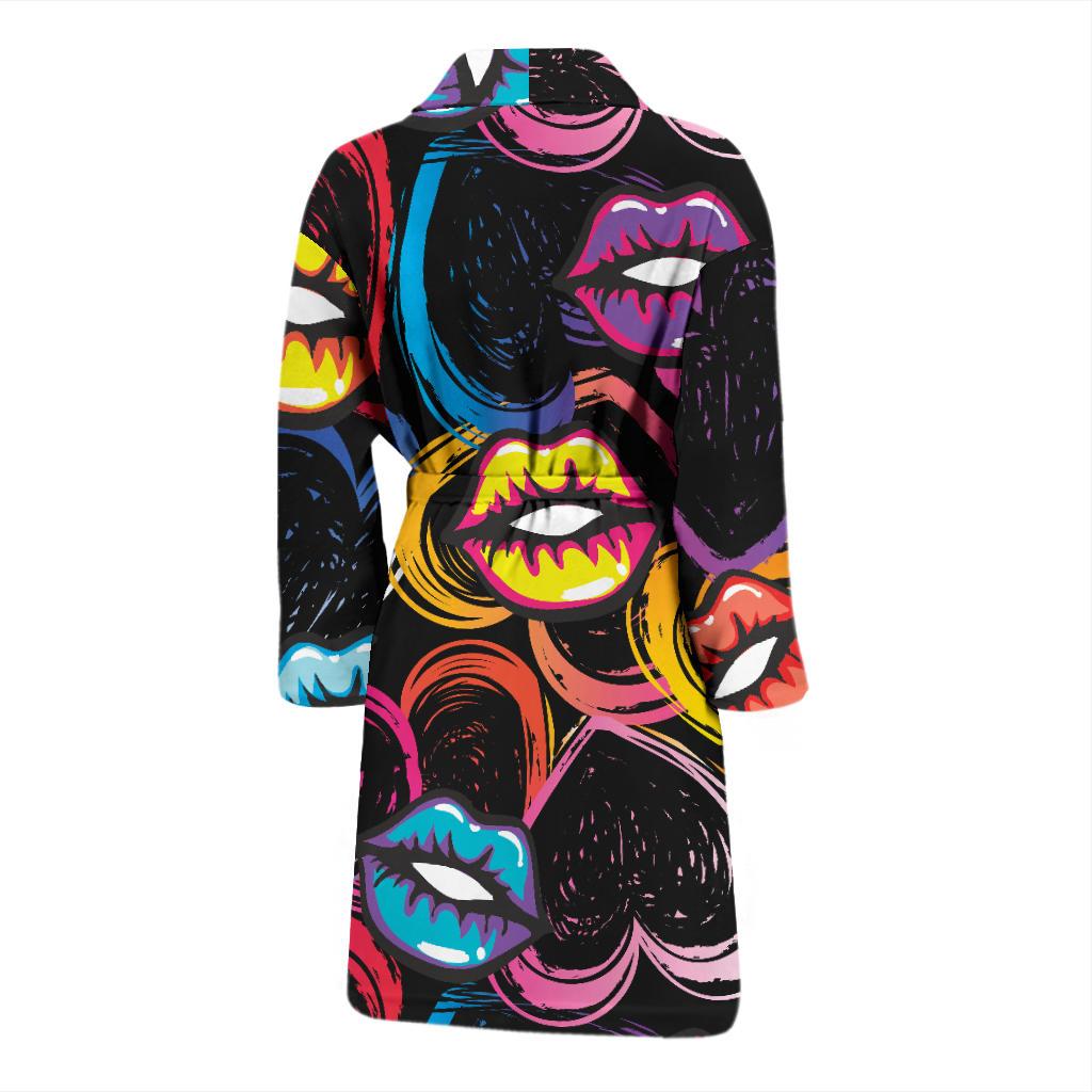 Pop Art Lip Pattern Print Design A03 Men Bathrobe-JORJUNE.COM