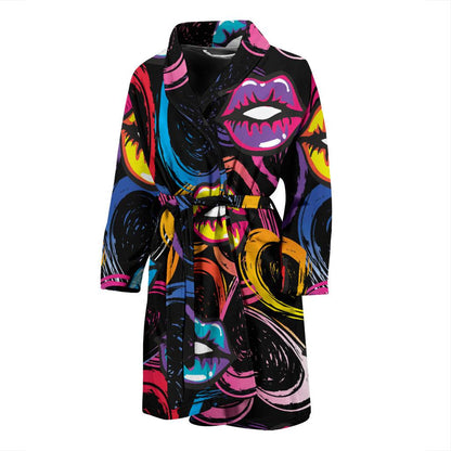 Pop Art Lip Pattern Print Design A03 Men Bathrobe-JORJUNE.COM
