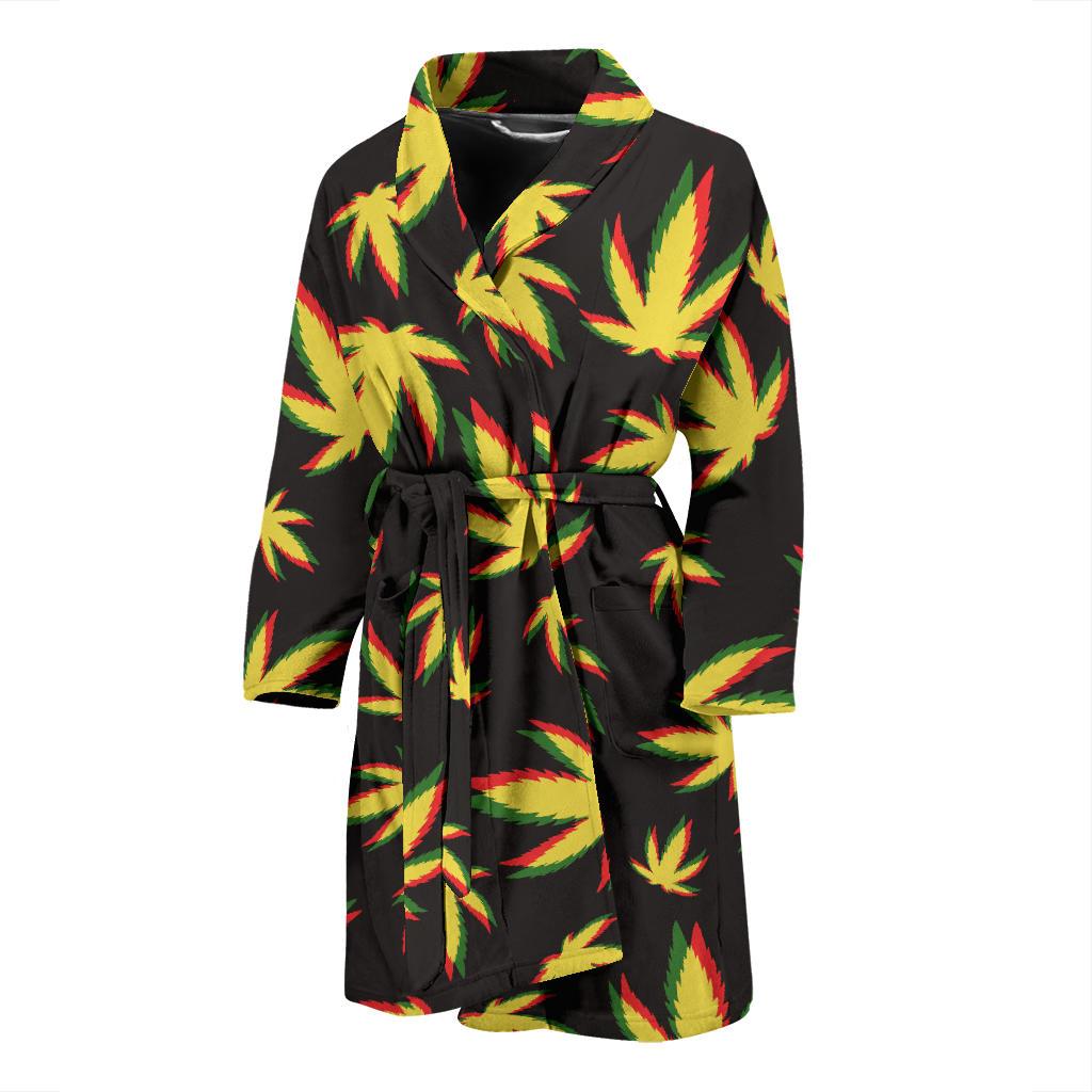 Pot Leaf Pattern Print Design A02 Men Bathrobe-JORJUNE.COM