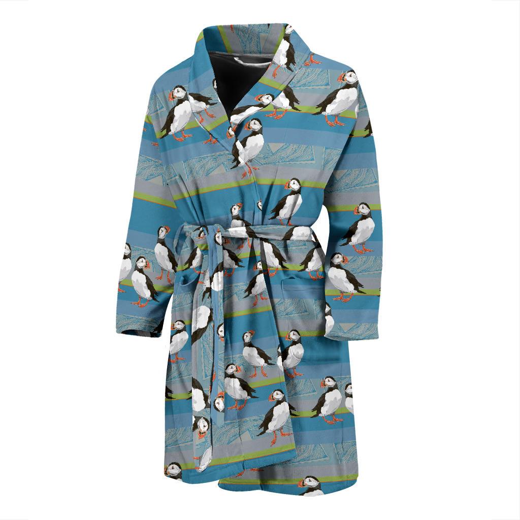 Puffin Pattern Print Design A01 Men Bathrobe-JORJUNE.COM