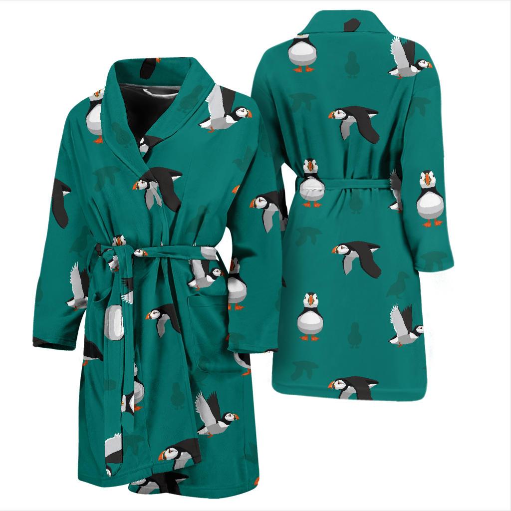 Puffin Pattern Print Design A02 Men Bathrobe-JORJUNE.COM