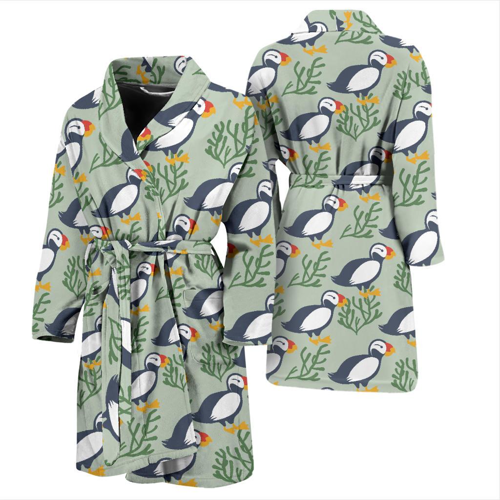 Puffin Pattern Print Design A04 Men Bathrobe-JORJUNE.COM