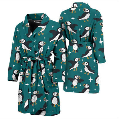 Puffin Pattern Print Design A05 Men Bathrobe-JORJUNE.COM