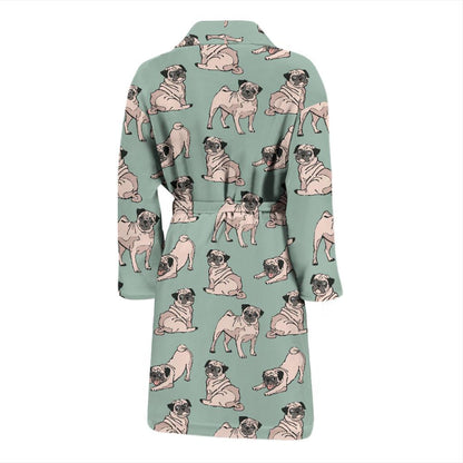 Pug Pattern Print Design A01 Men Bathrobe-JORJUNE.COM