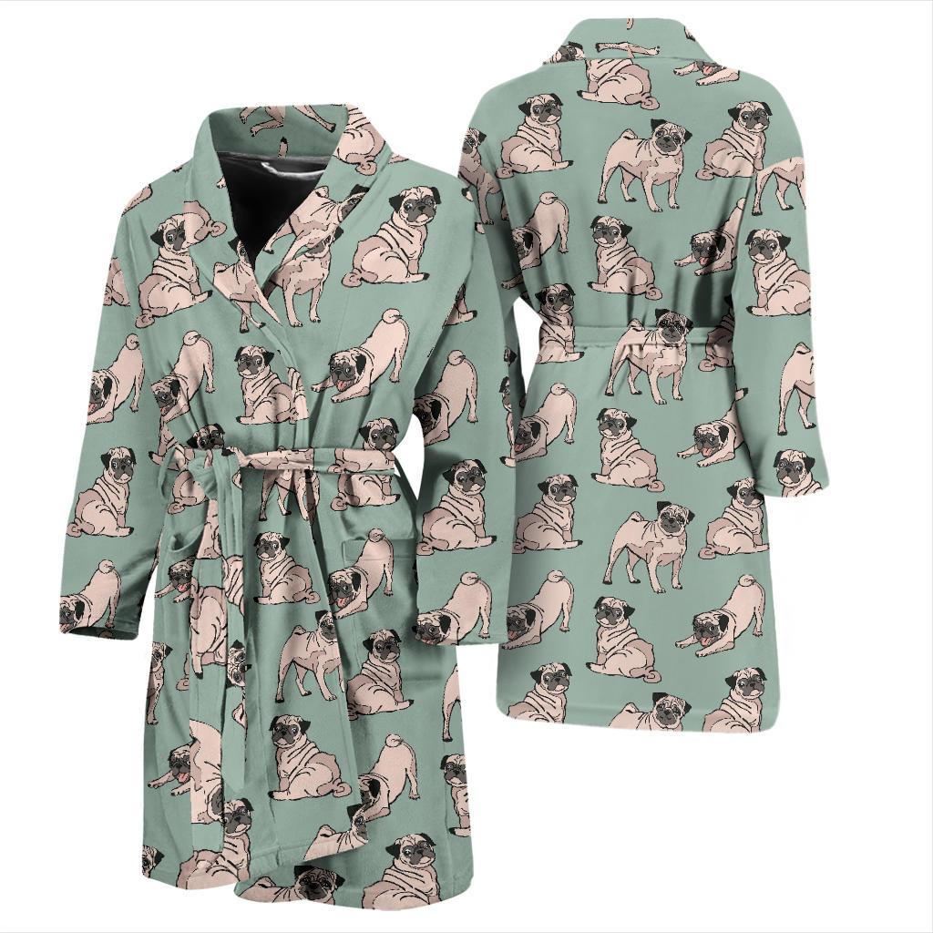 Pug Pattern Print Design A01 Men Bathrobe-JORJUNE.COM