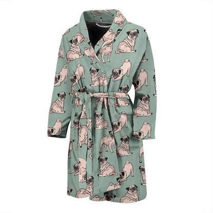 Pug Pattern Print Design A01 Men Bathrobe-JORJUNE.COM