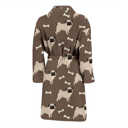 Pug Pattern Print Design A02 Men Bathrobe-JORJUNE.COM