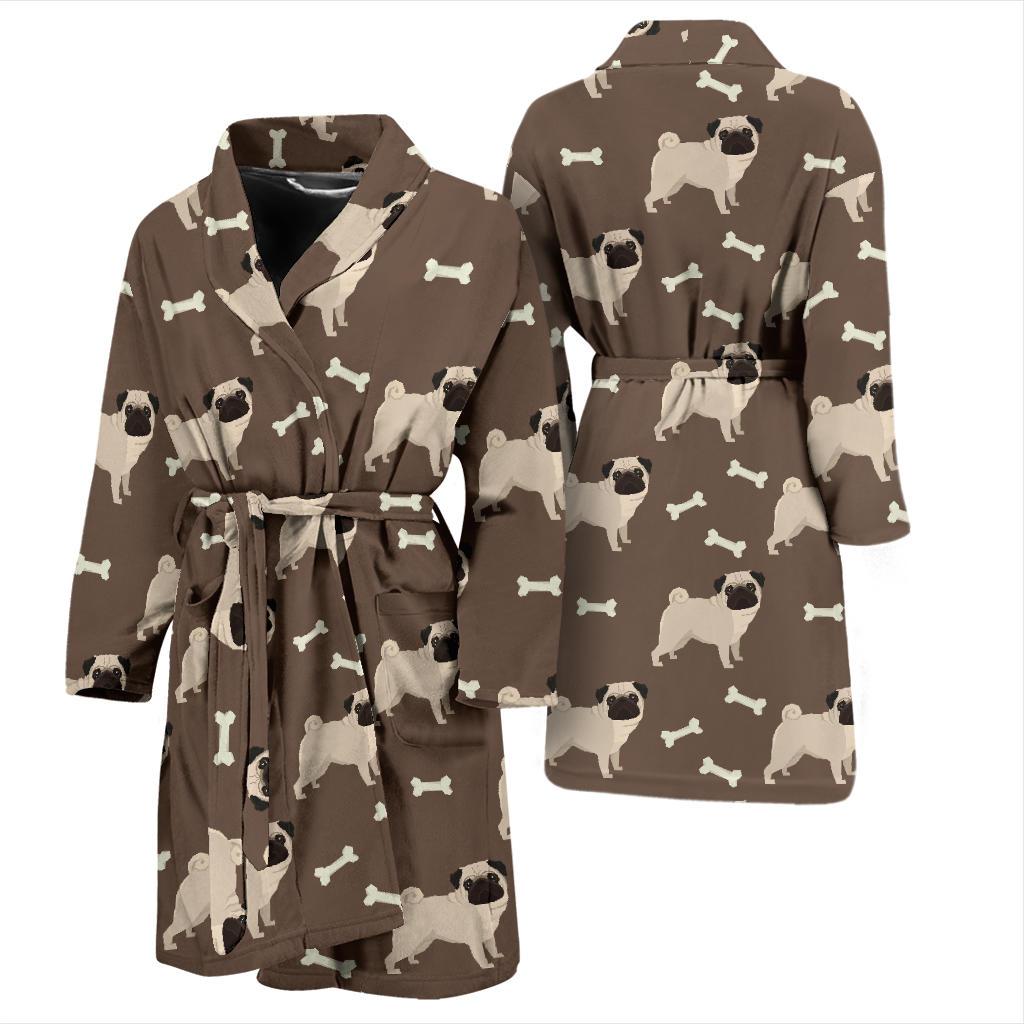 Pug Pattern Print Design A02 Men Bathrobe-JORJUNE.COM