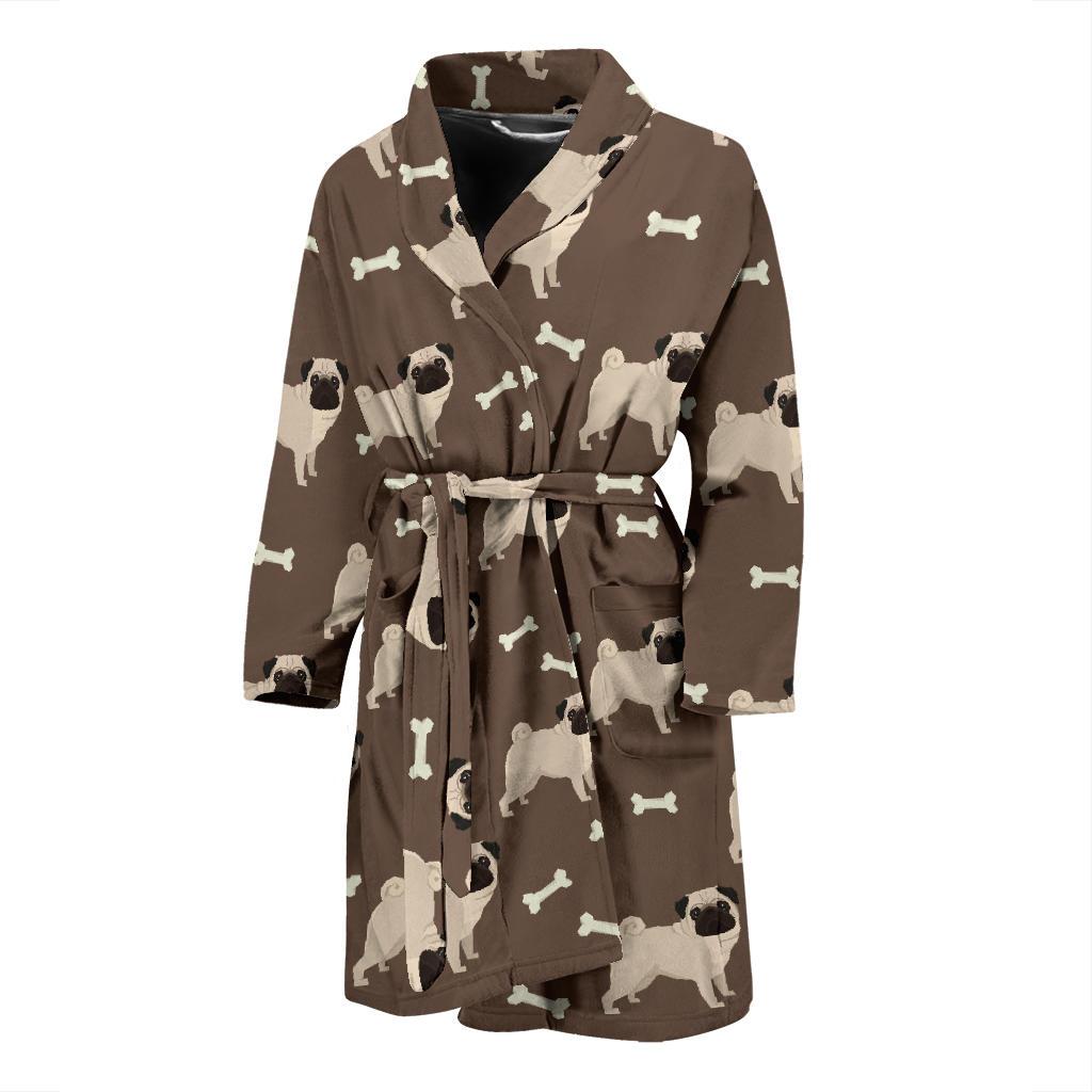 Pug Pattern Print Design A02 Men Bathrobe-JORJUNE.COM