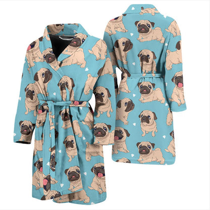 Pug Pattern Print Design A03 Men Bathrobe-JORJUNE.COM