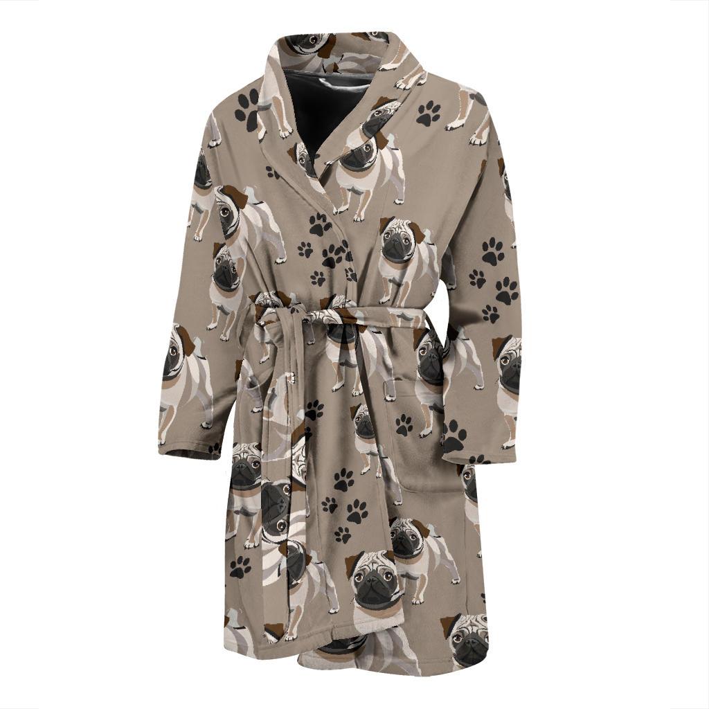 Pug Pattern Print Design A04 Men Bathrobe-JORJUNE.COM