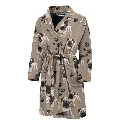 Pug Pattern Print Design A04 Men Bathrobe-JORJUNE.COM