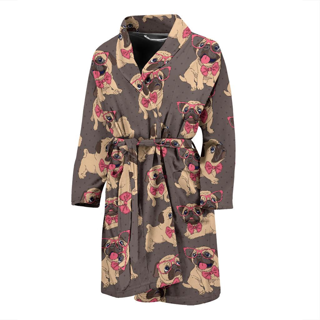 Pug Pattern Print Design A05 Men Bathrobe-JORJUNE.COM