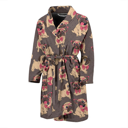 Pug Pattern Print Design A05 Men Bathrobe-JORJUNE.COM