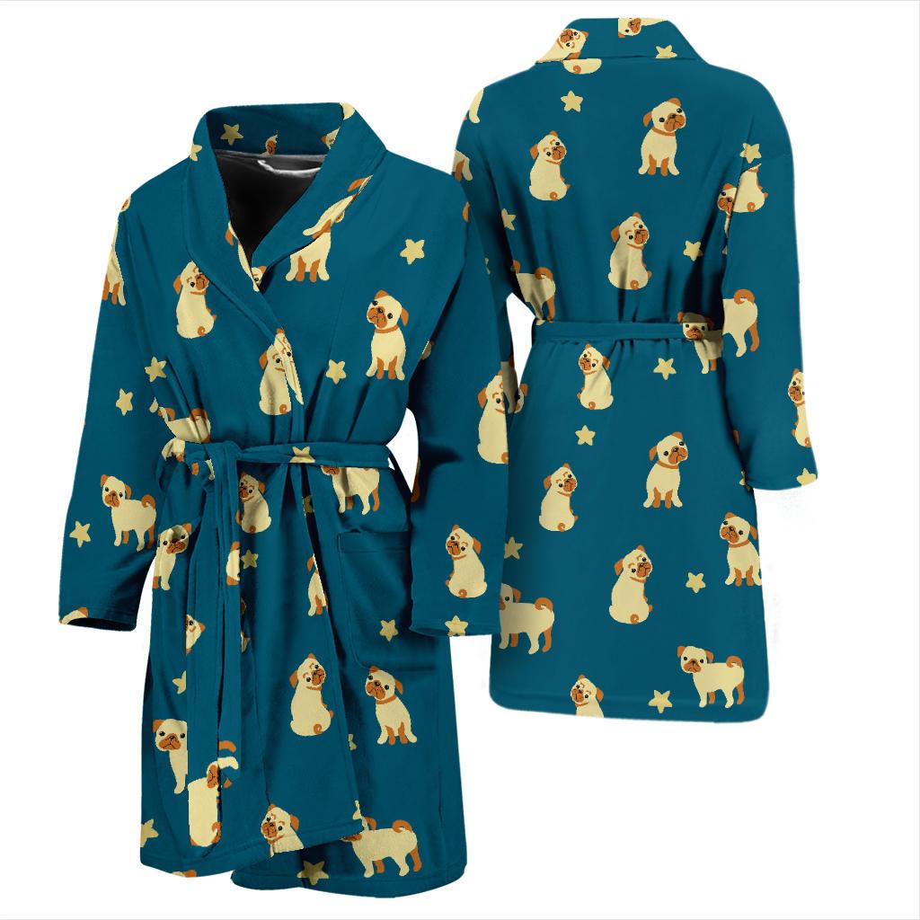 Pug Pattern Print Design A06 Men Bathrobe-JORJUNE.COM
