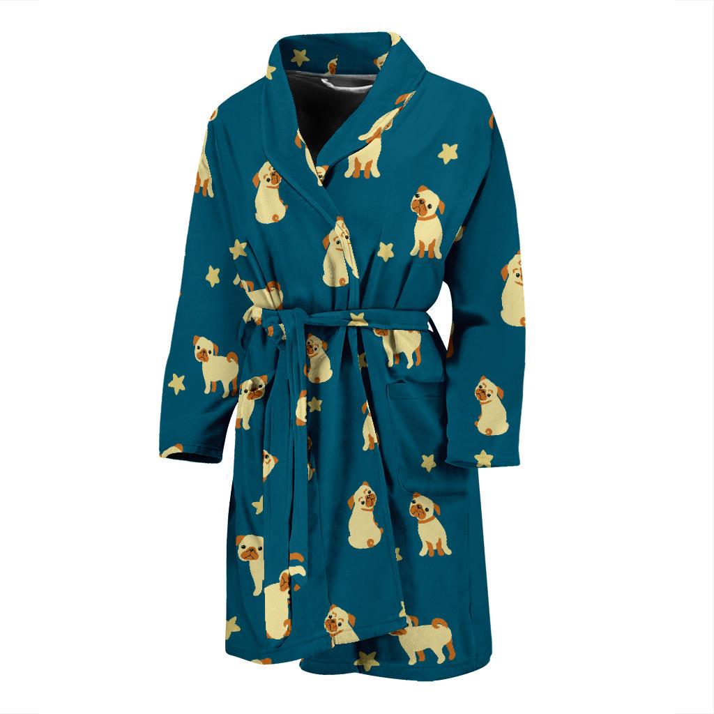 Pug Pattern Print Design A06 Men Bathrobe-JORJUNE.COM