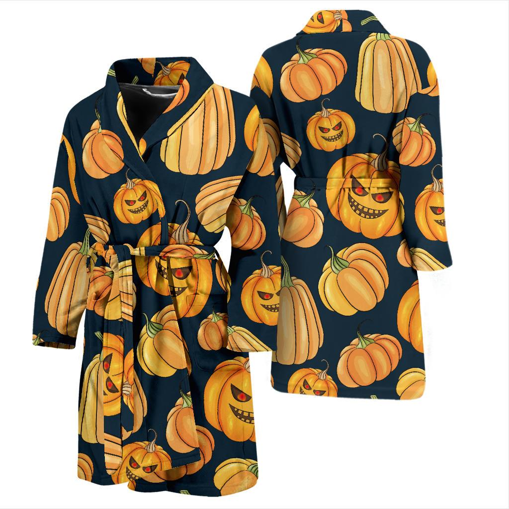 Pumpkin Halloween Pattern Print Design A04 Men Bathrobe-JORJUNE.COM