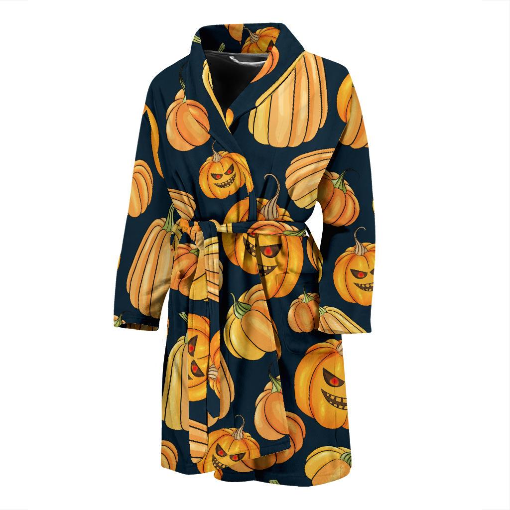 Pumpkin Halloween Pattern Print Design A04 Men Bathrobe-JORJUNE.COM