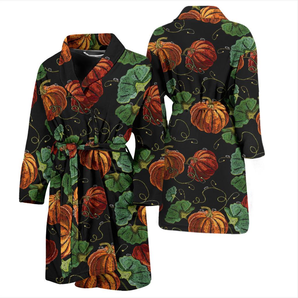 Pumpkin Pattern Print Design A02 Men Bathrobe-JORJUNE.COM