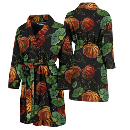 Pumpkin Pattern Print Design A02 Men Bathrobe-JORJUNE.COM