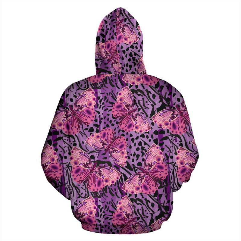 Purple Butterfly Leopard All Over Print Hoodie