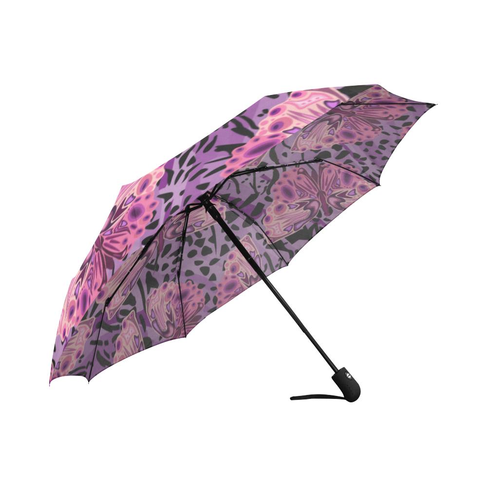 Purple Butterfly Leopard Automatic Foldable Umbrella