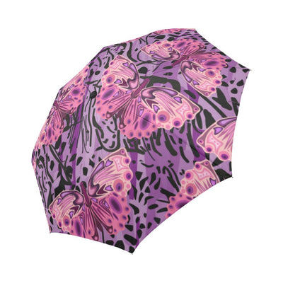 Purple Butterfly Leopard Automatic Foldable Umbrella