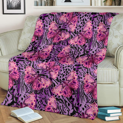 Purple Butterfly Leopard Fleece Blanket