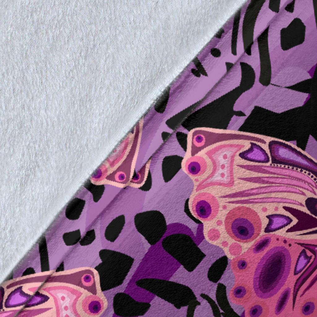 Purple Butterfly Leopard Fleece Blanket