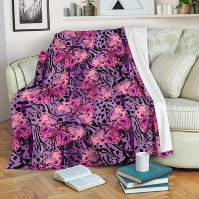 Purple Butterfly Leopard Fleece Blanket