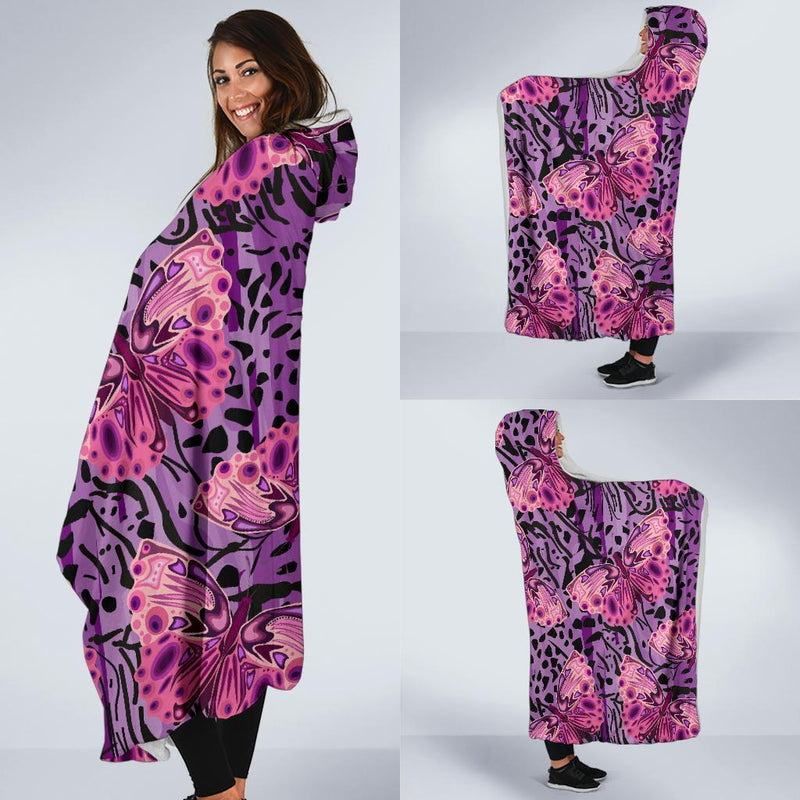 Purple Butterfly Leopard Hooded Blanket-JORJUNE.COM