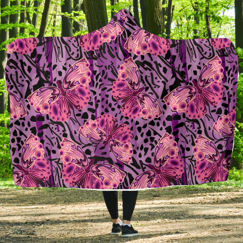 Purple Butterfly Leopard Hooded Blanket-JORJUNE.COM