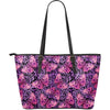 Purple Butterfly Leopard Large Leather Tote Bag