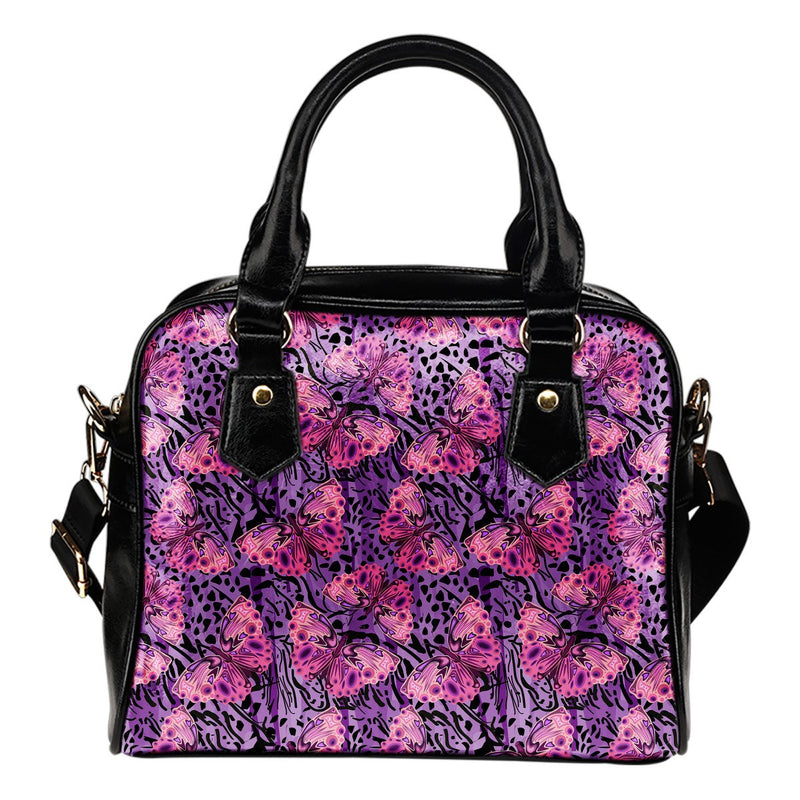 Purple Butterfly Leopard Leather Shoulder Handbag