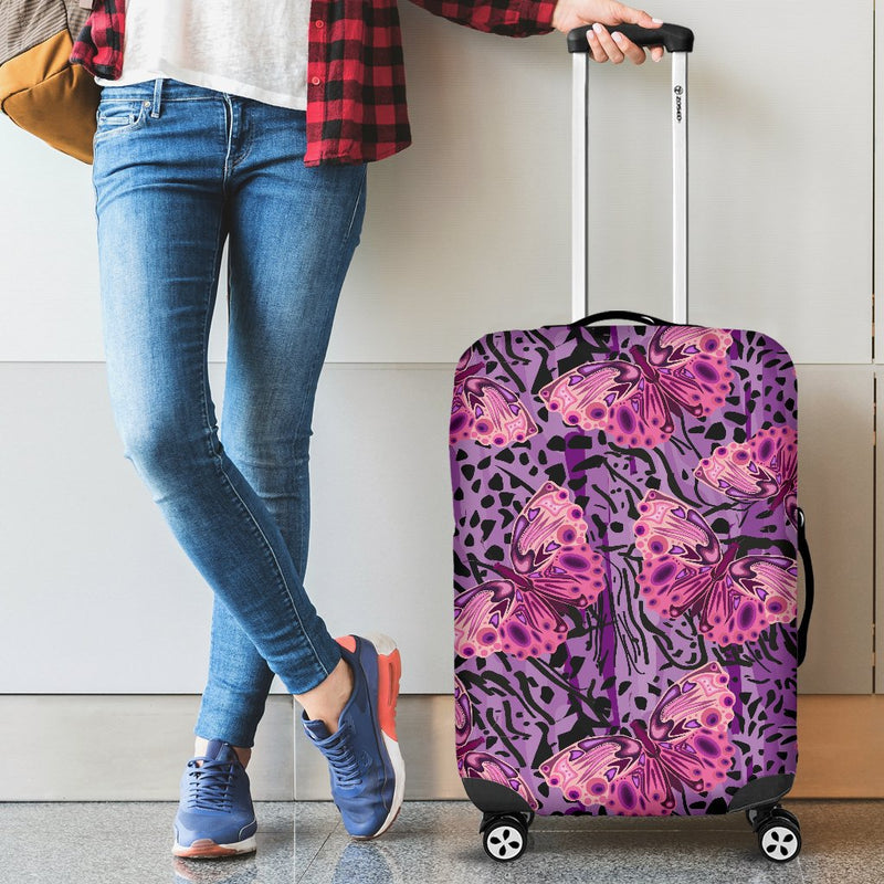 Purple Butterfly Leopard Luggage Cover Protector