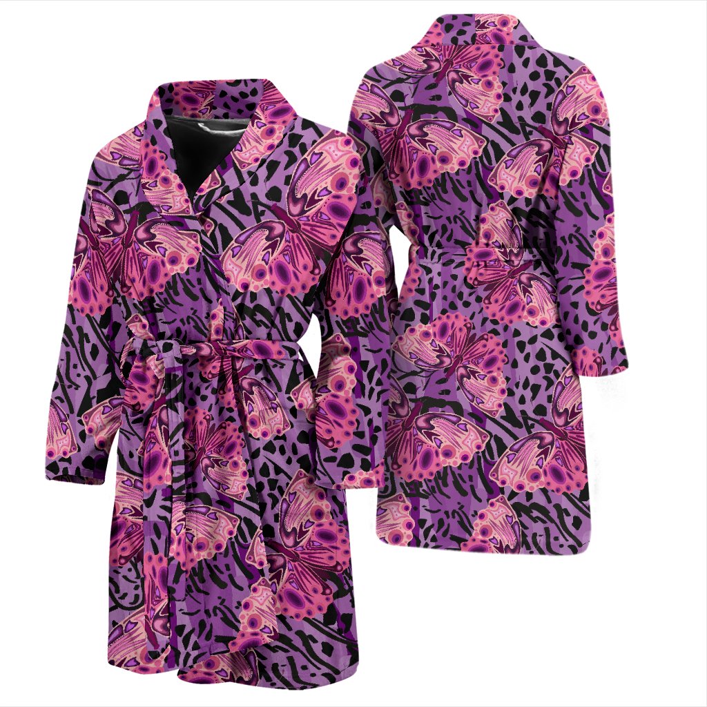 Purple Butterfly Leopard Men Bath Robe