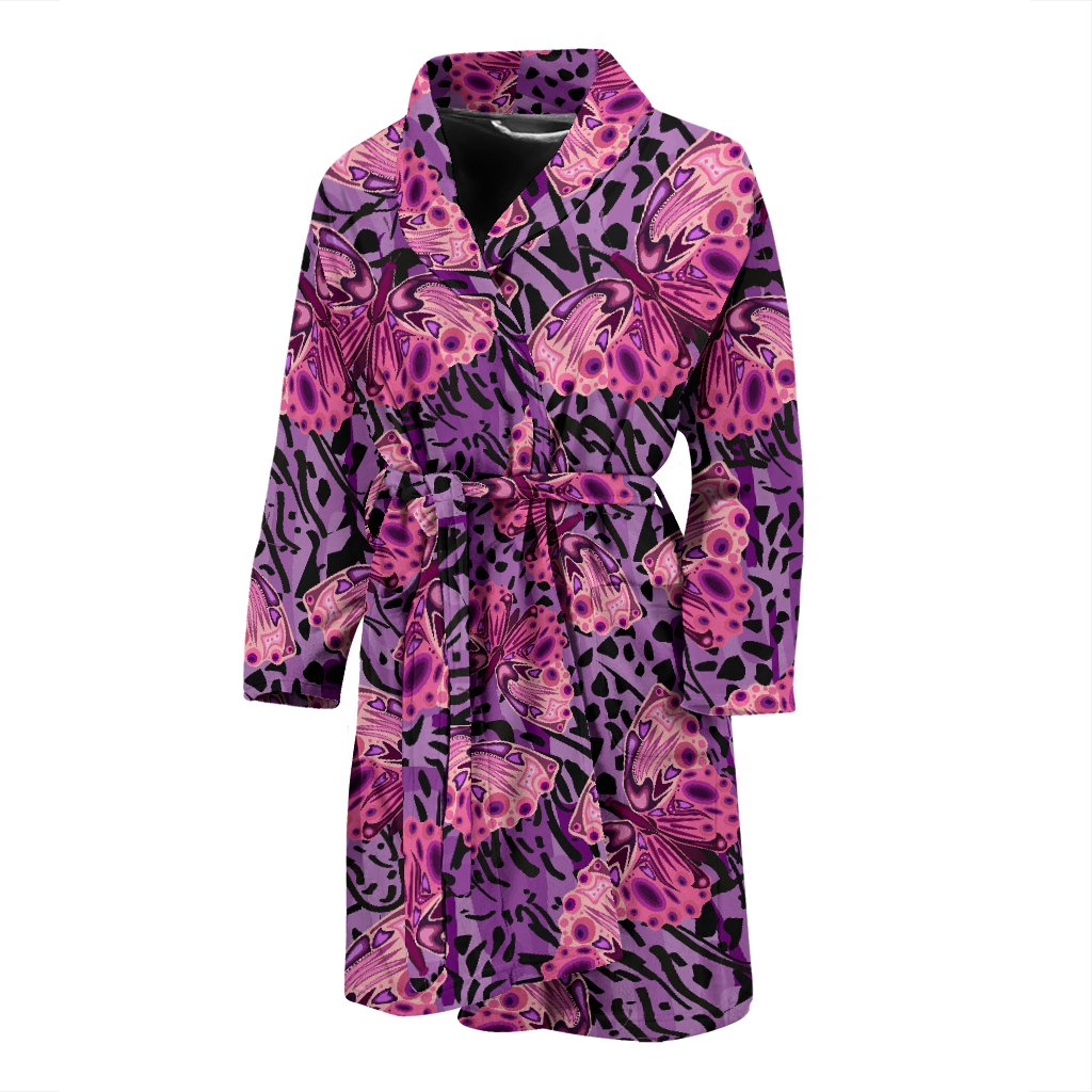 Purple Butterfly Leopard Men Bath Robe