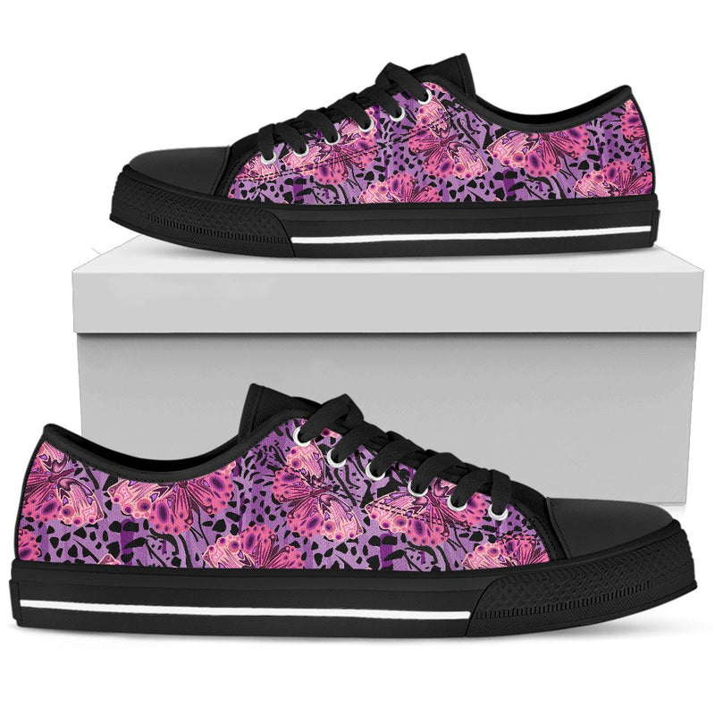 Purple Butterfly Leopard Men Low Top Shoes