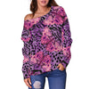 Purple Butterfly Leopard Off Shoulder Sweatshirt