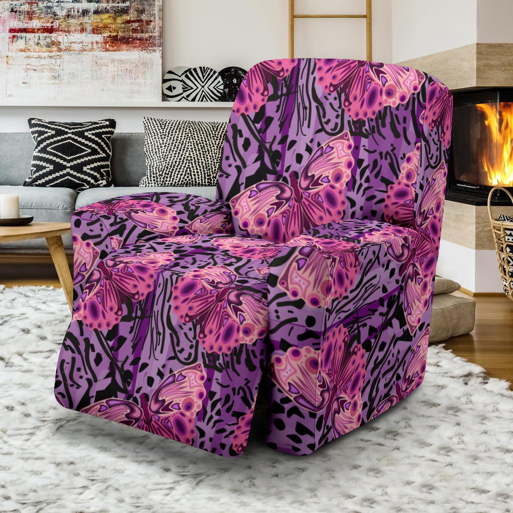 Purple Butterfly Leopard Recliner Slipcover-JORJUNE.COM
