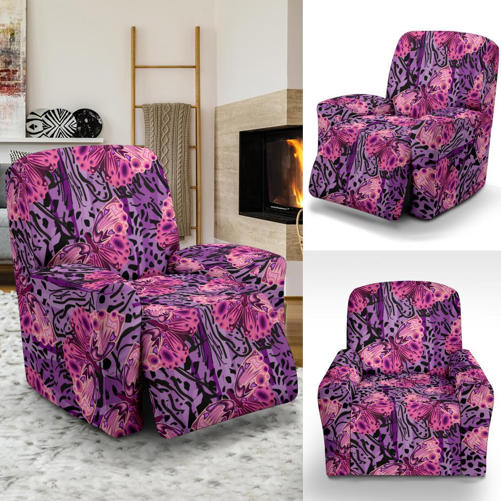 Purple Butterfly Leopard Recliner Slipcover-JORJUNE.COM