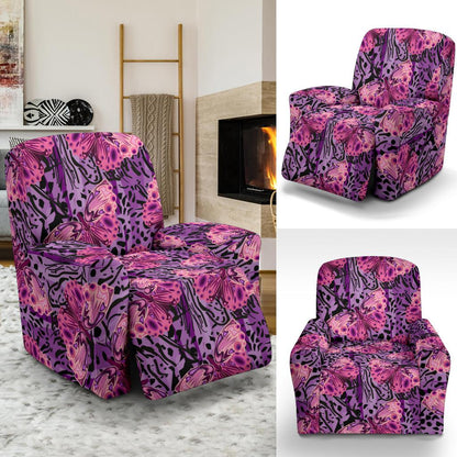 Purple Butterfly Leopard Recliner Slipcover-JORJUNE.COM
