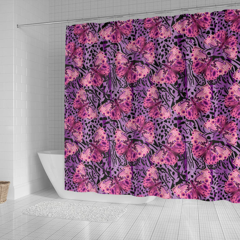 Purple Butterfly Leopard Shower Curtain