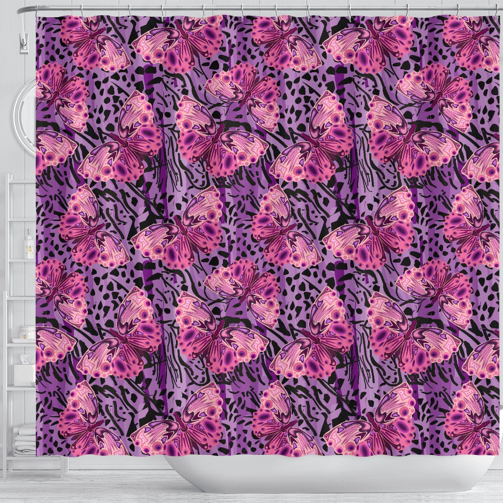 Purple Butterfly Leopard Shower Curtain